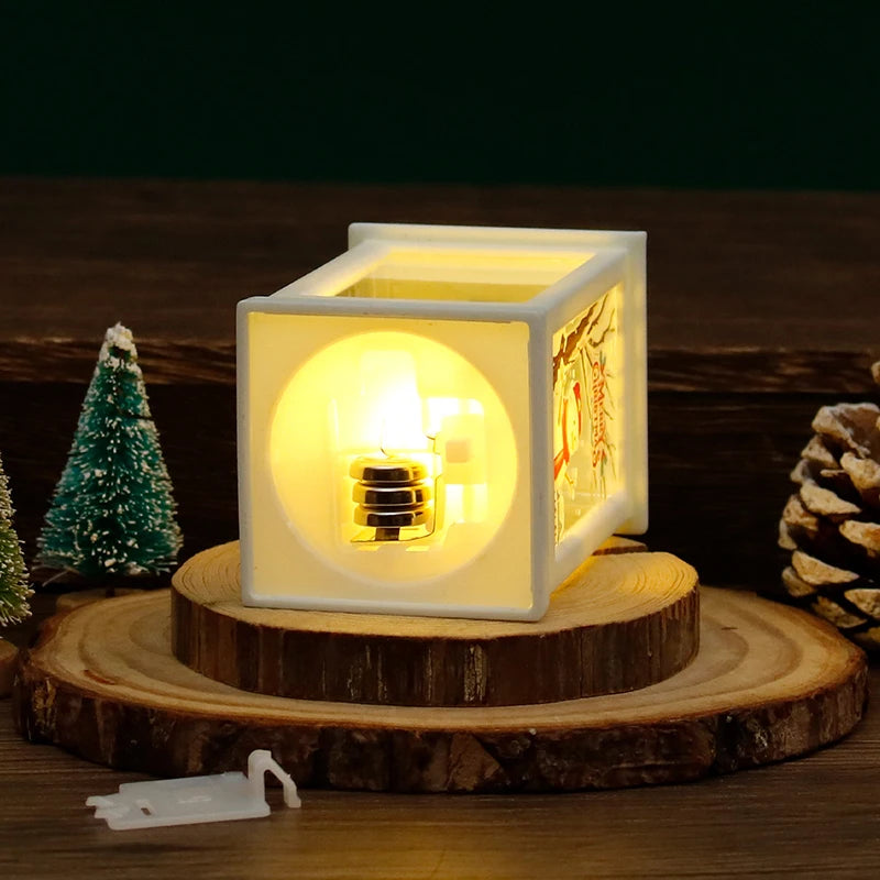 10cm Mini Led Christmas Candle Lights Retro Glowing Small Square Lamp Night Light Dollhouse Miniature Home Decor Toy